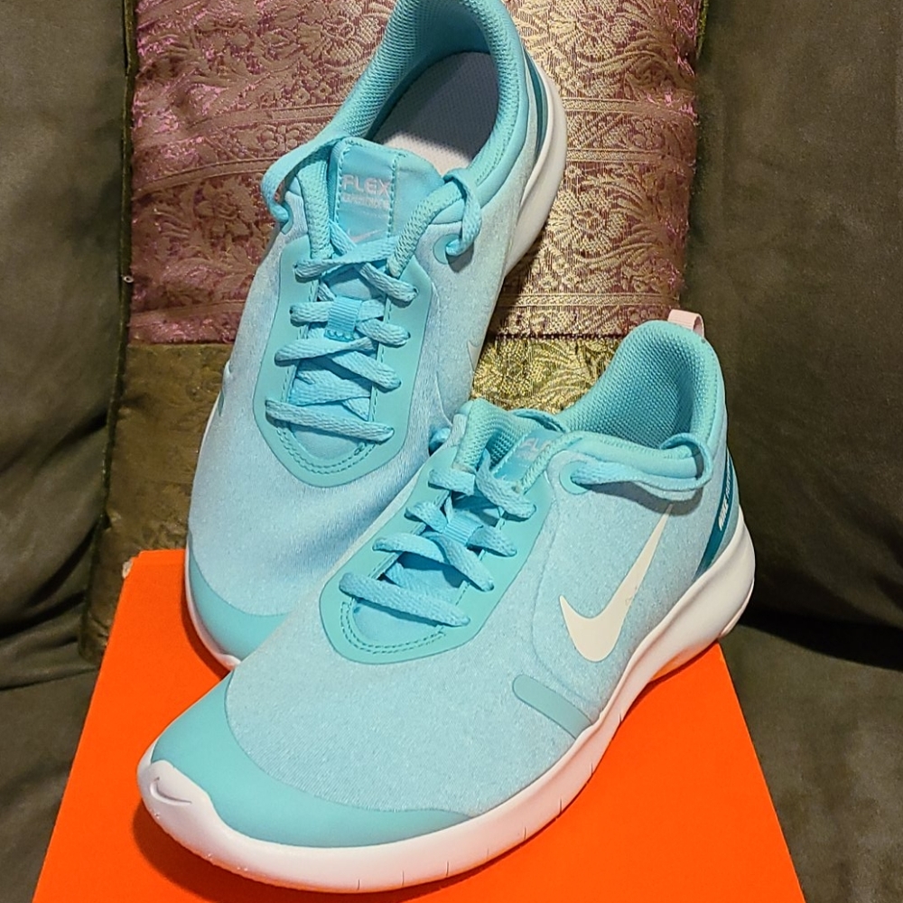 NIB Nike NK FLEX EXPERIENCE GIRLS SNEAKERS 👟LIGHT AQUA/WHITE & PINK (CUTE 😍)
